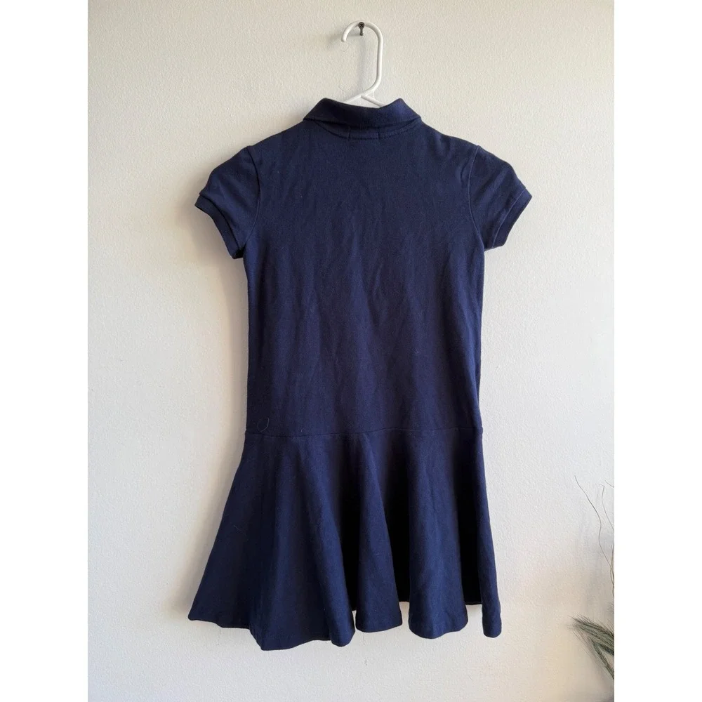 Polo Ralph Lauren Girls Navy Blue Short Sleeve Drop Waist Polo Dress Size M 8-10
